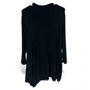 Chico’s Travelers Assymetrical Slinky Tunic Shirt Sz 3 XL Black Comfort Stretch